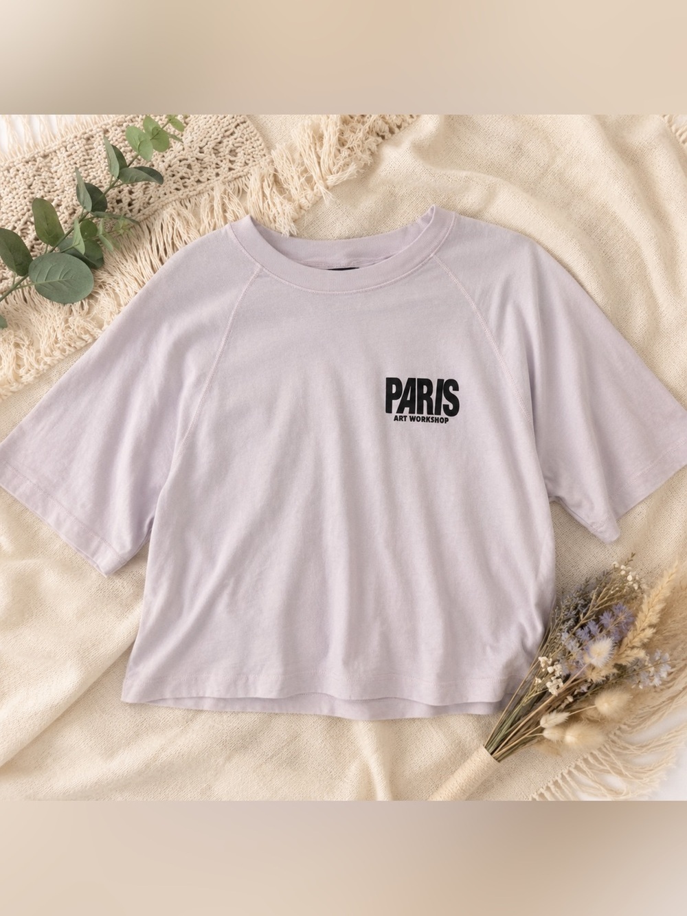 Zara Paris Art Workshop Graphic Crop Tee Light Pink -Size Small